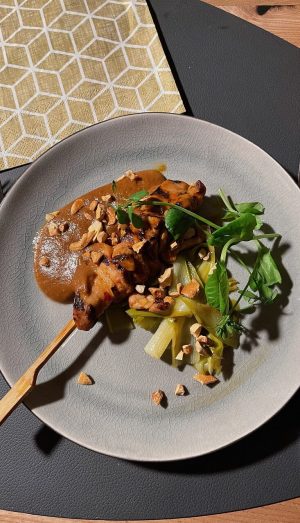 satay sauce with satay skewer satay sauce with satay skewer